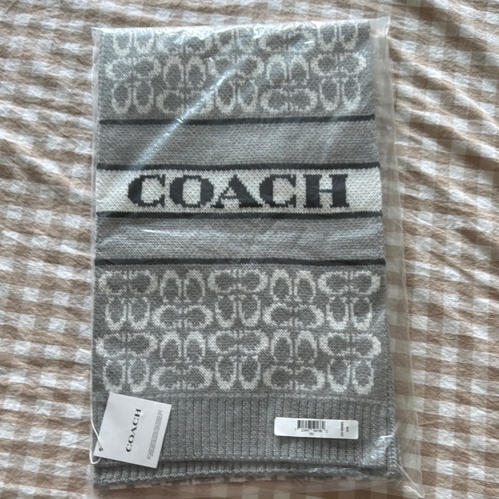 Coach Silver and White Logo Scarf